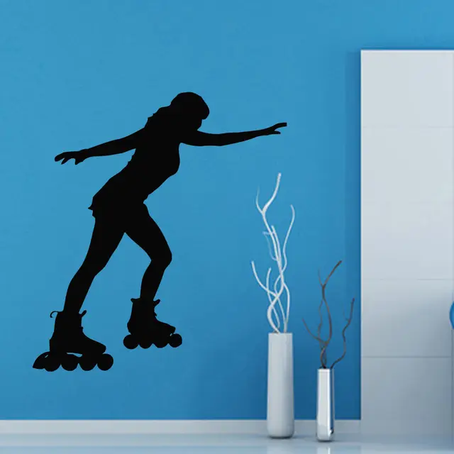 US $12.32 Wall Decals Girl Roller Skater Skating Vinyl Sticker Murals Wall Decor