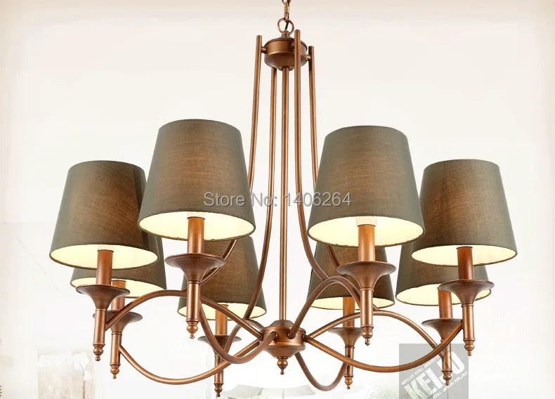 

Nordic Style Copper Wrought Iron LED 8-light Dark Green Cloth ART Chandelier Cafe Bar Coffee Shop Store Club
