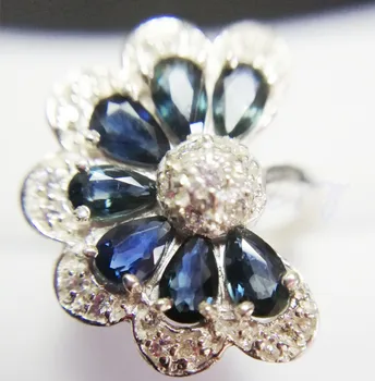 

Per jewelry Natural real sapphire flower ring Free shipping 925 sterling silver 0.4ct*7pcs gemstone Fine jewelry C90118009
