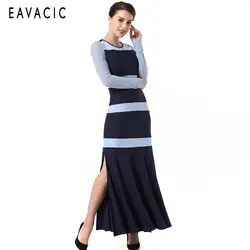 EAVACIC платье с длинным 2019 новое о-образным вырезом Для женщин элегантный полосатый лоскутное плотный тонкий платье