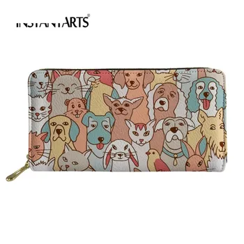 

Fashion Women Wallet Lovely Cartoon Animal Cat Dog Print Ladies Leather Long Purse Girls Cash/Coin/Card Holder 2018 Murse Sumka