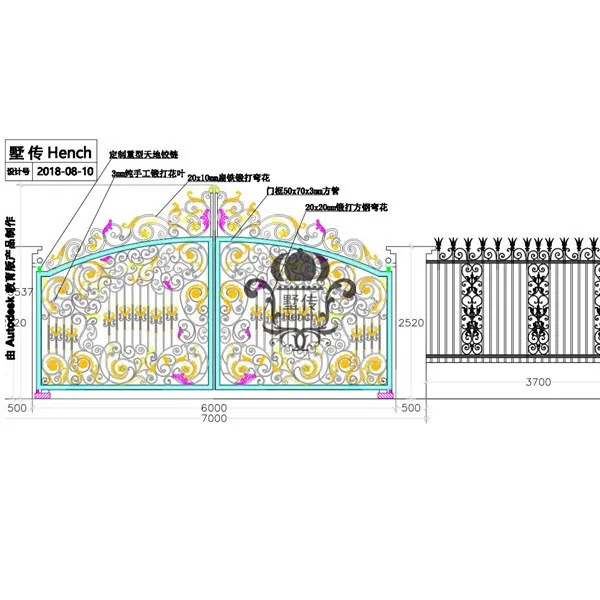 HENCH Венецианский стиль декоративные железные кованые двойные подъездные ворота 20' высокое качество