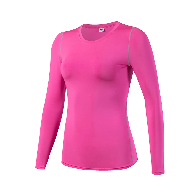 Женская облегающая куртка для бега, рубашка с длинными рукавами для йоги, быстросохнущая дышащая одежда для фитнеса, Верхняя спортивная одежда для женщин, рубашки для спортзала - Цвет: Rose Red