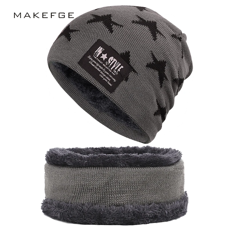 

2019 fashion warm suit hat scarf men and women winter 2 piece set velvet thick hat high quality cotton ski suit ladies peas