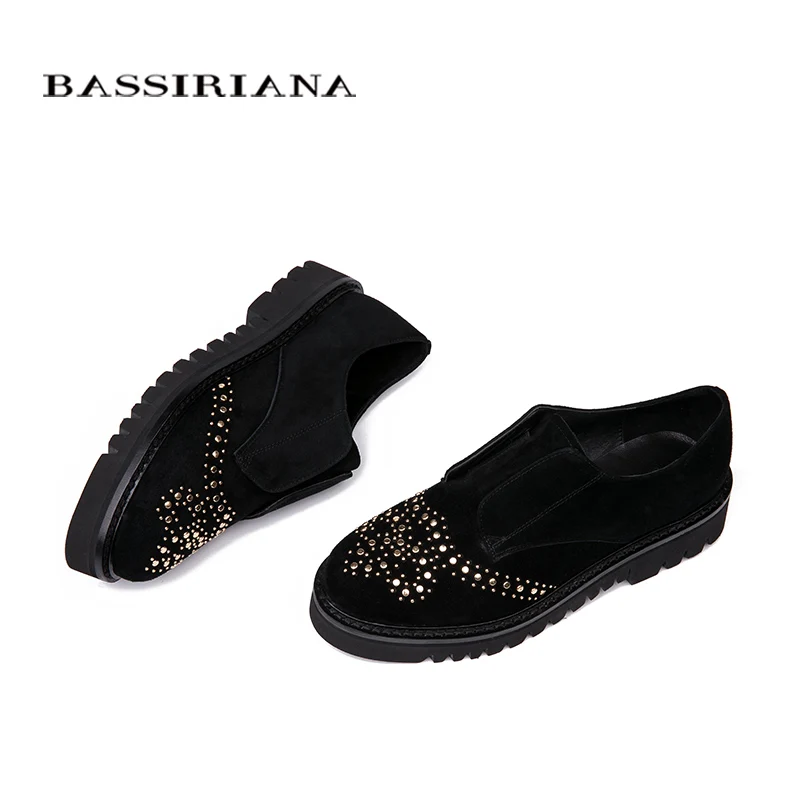Bassiriana/ натуральная кожа Повседневное без каблука женская обувь бренд с круглым носком черный весна-осень 35- 40 СИЗ