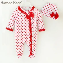 Humor Bear Christma Love Baby Girl Clothes Bow Romper Clothing Set Jumpsuit Hat 2PC Cute Infant Girls Rompers Baby suit