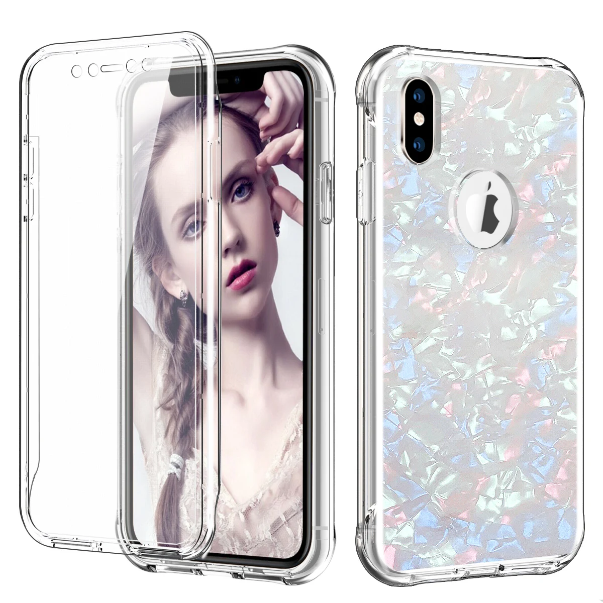 

Marble for iPhone XR Xs Max 8 7 Plus Case,Built-in Screen Protector Full-Body Protection Hard PC Bumper + Glossy Soft TPU Cover