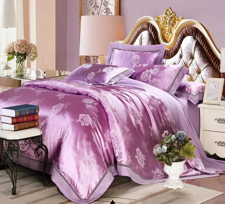 Elegant purple lilac Palace style tribute tencel jacquard silk 4pcs