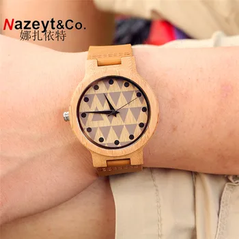 

HOTIME A20 Bamboo Wood Watch Men Dress Watches with Cow Leather Strap Quartz Analog watch with Triangle watch dial For Unisex
