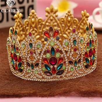 

CC tiaras crowns round hairbands gold-color luxury pageant rhinestone wedding hair accessories for bride engagement jewelry s396