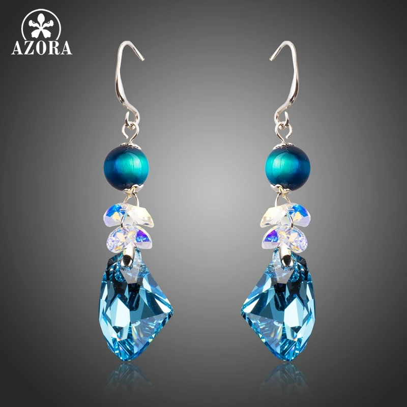

AZORA Genuine Dazzling Blue Irregular Shape Top Quality Austrian Crystal Drop Earrings for Valentine's Day Gifts TE0276