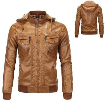 

Vogue Men Fleeced Leather Jacket With Cap Hooded Mens Jackets And Coats Men Fashion Jacket Men Nice Autumn Jacket Streetwear