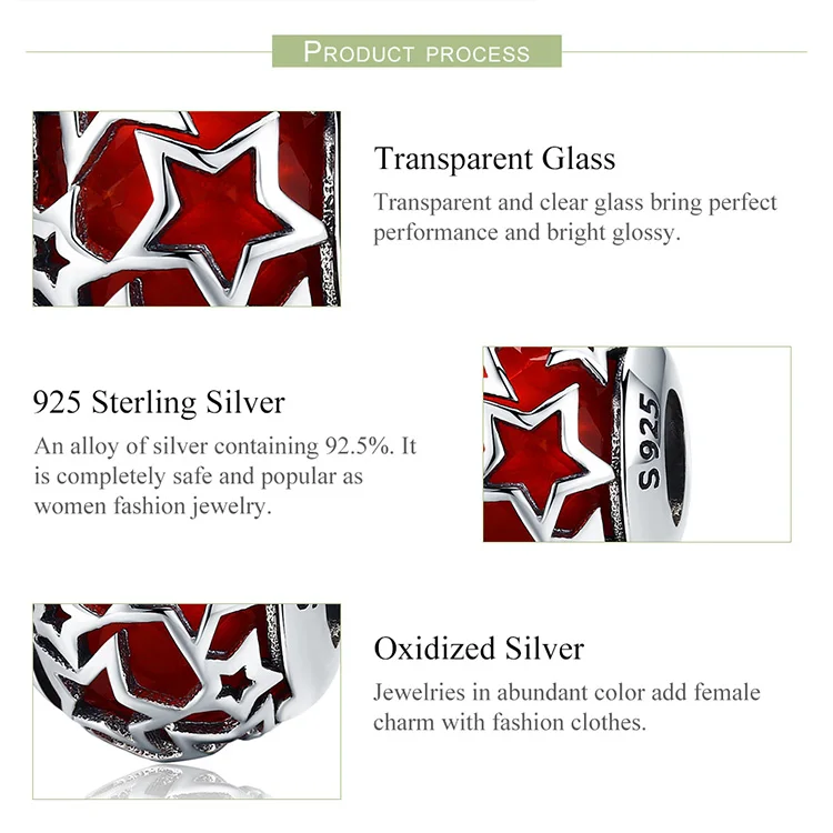 BAMOER Лидер продаж 925 пробы серебро 4 цвета мерцающие звезды Кристалл CZ бусины подходят для женщин браслеты и браслеты ювелирные изделия SCC511