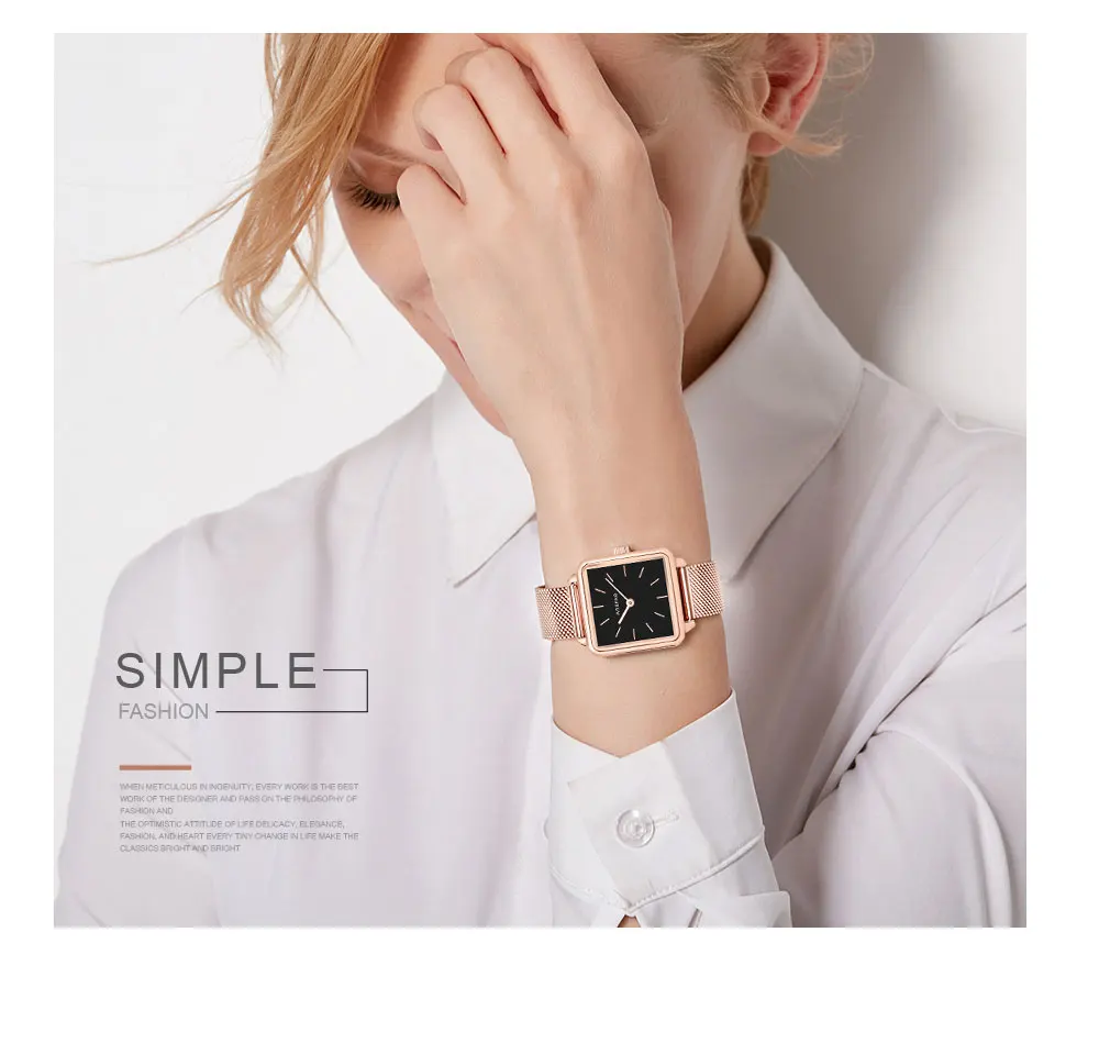 

Women Stainless Steel Bracelet Watches Lady Waterproof Watch Rose Gold Square Quartz Wristwatch Simple Dial Fashion Dress Clock
