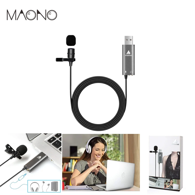MAONO USB Lavalier Microphone Clip on Condenser Microphone Lapel Mic