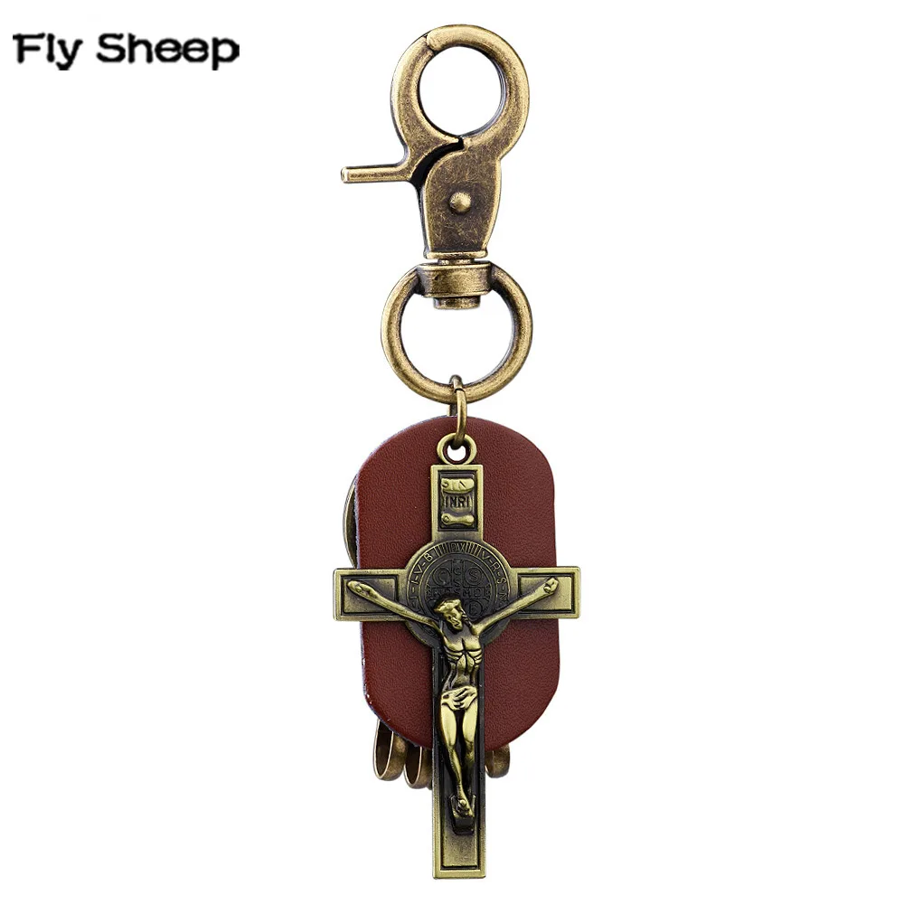 

2018 Vintage Bronze Silver Keychain Wholesale Jesus Cross Keychain Ring for Keys Car Bag Key Ring Handbag Christmas Souvenir