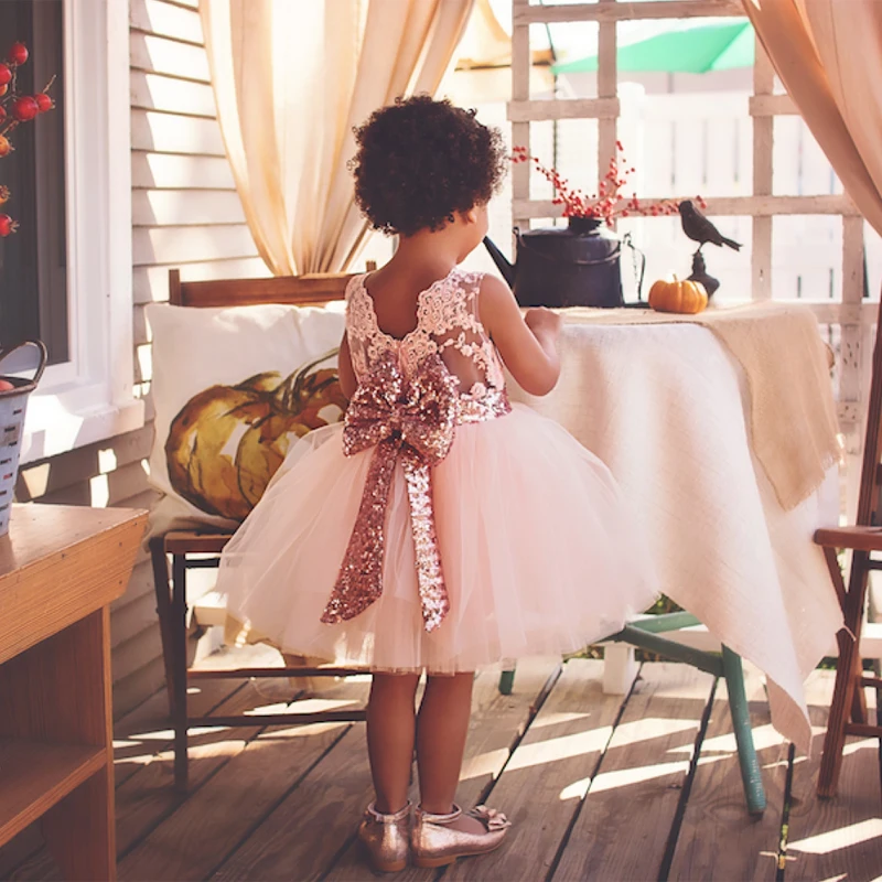Детское платье с блестками и бантом для маленьких девочек вечернее платье для маленьких девочек От 1 до 10 лет