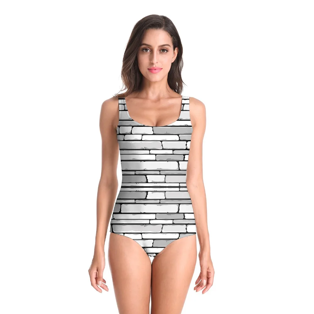 Модный Цельный купальник для женщин с 3D принтом стены монокини Maillot De Bain Femme боди