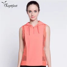Лето г. с капюшоном работает жилет Для женщин быстро всухую одежда для Для Женщин Йога нет Pad спортивный топ Фитнес рубашка с сеткой