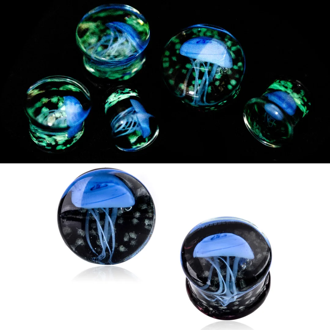 2pcs 8-16mm Green Jellyfish Grass Ear Plug Ocean Double Flared Translucent Bright Ear Gauge Expander Ear Piercing Body Jewelry
