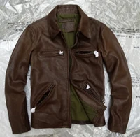 Мужская мотоциклетная куртка в стиле панк из натуральной яловой кожи, винтажная Ретро ковбойская куртка коричневого цвета xxxl 2xl - Цвет: Коричневый