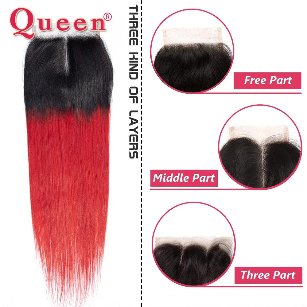 Queen Hair Products Remy Ombre Red Hair Bundles With Closure 3 Bundles With Closure Dark Roots Queen Red Peruvian Straight Hair