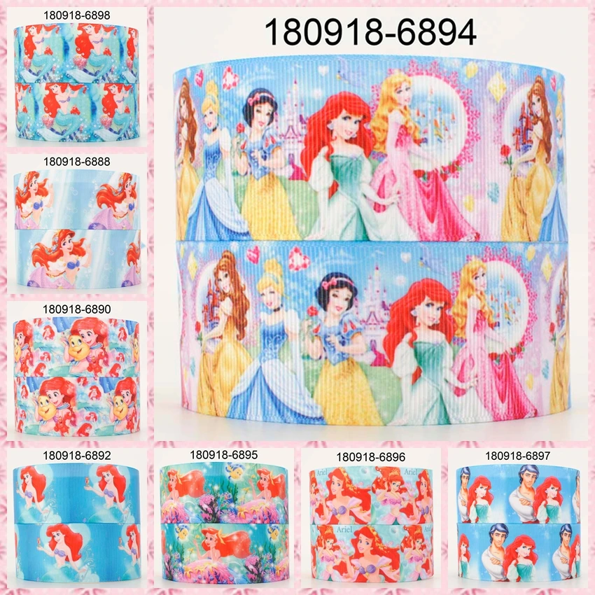 

New 50 yards cartoon Mermaid princess ribbon printed grosgrain,satin ribbons 6888-6899