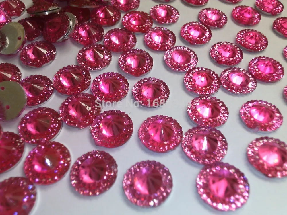 Round 12mm sew on stones rhinestones Rose Red colour resin crystal