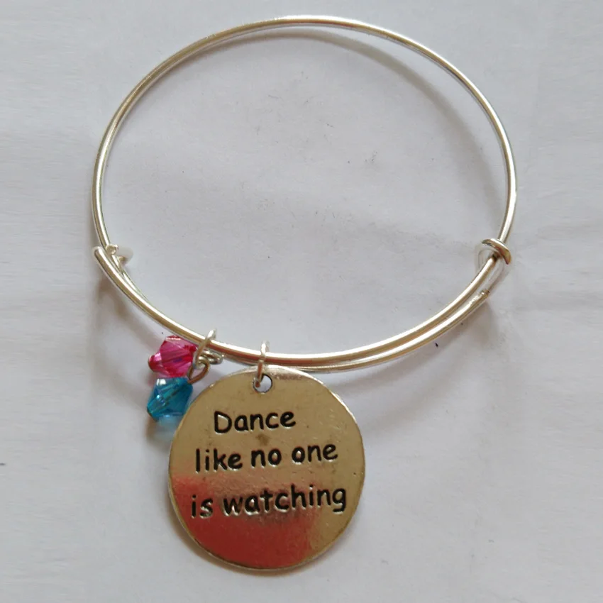 

65mm Dance like no one is watching bracelet bangle ,Adjustable Expandable Wire Bangle,special mom gifts