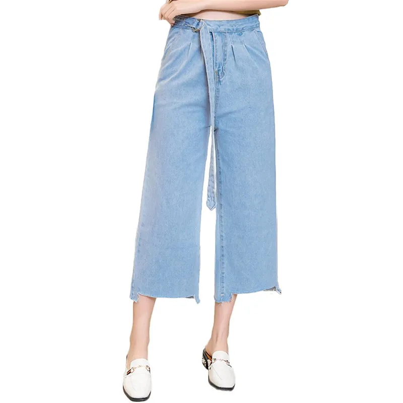 

Loose Style Ankle Length Pant Women Deportes Pants Casual Loose Thin Trousers High Waist Tie Design Autumn Denim Pant