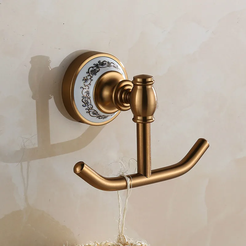 

Space aluminum Brushed Coat Robe Hook Antique Brushed Ceramic Base Clothes Hook Bathroom Accessories Bath Decoration AH