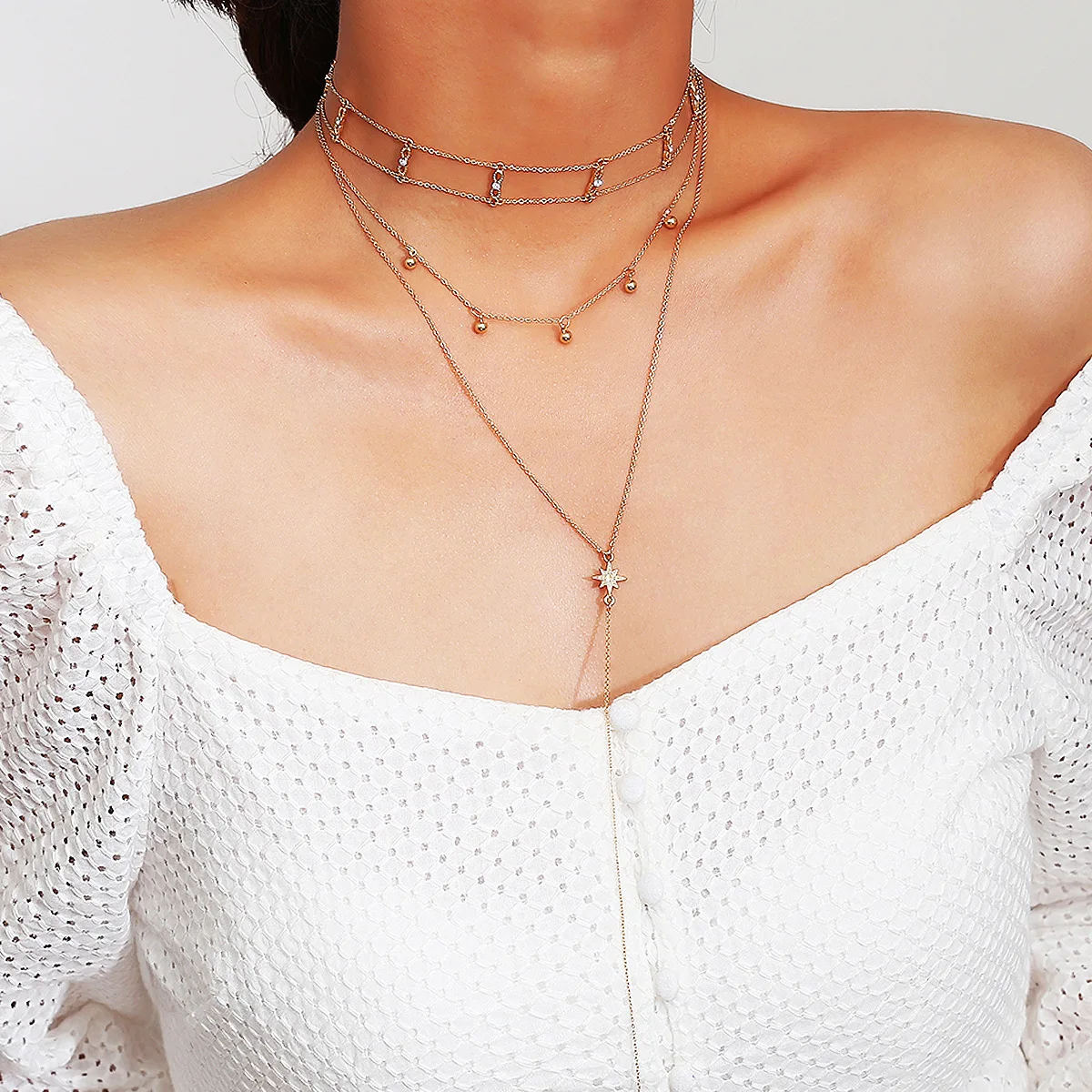 Женское многослойное ожерелье с подвеской Boho Moon Star Золотое и серебряное длинной