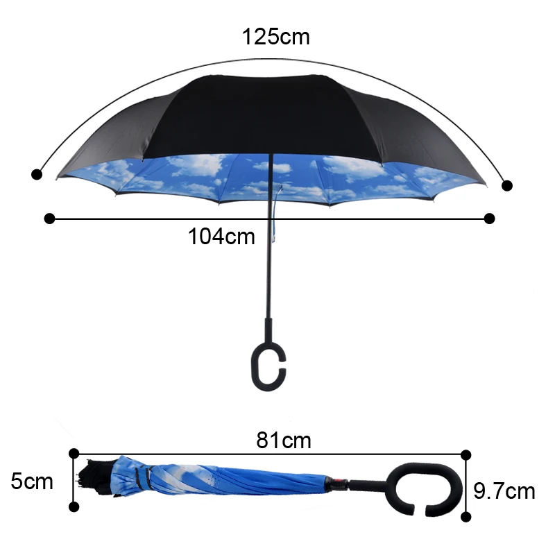 10 цветов Ветрозащитный складной двуслойный Солнцезащитный Женский дождевой перевернутый зонтик обратный Зонт самостоящий ветростойкий c-крюк руки