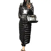 Новинка, плюс размер, Осень-зима, женский пуховик, удлиненный, с капюшоном, толстый, теплый, белый, утиный пух, куртка, пальто, парка для женщин, LJ904