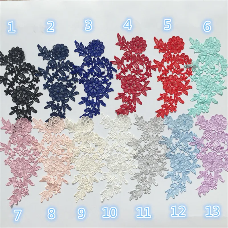 

2Pcs 14Colors Fashion Polyester embroidery patch flowers wedding motifs flower lace applique 26X14cm LA193