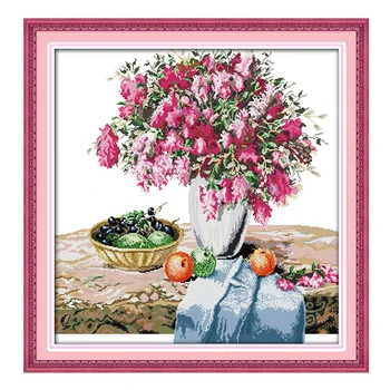 

JoySunday cross stitch diy The azalea vase and fruit life vaseDMC14CT11CTcotton needlework livingroom restaurant hotel painting