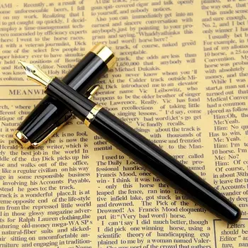 

Silver Black Business Metal Fountain Pen Nib Medium Gold Trim Arrow Clip