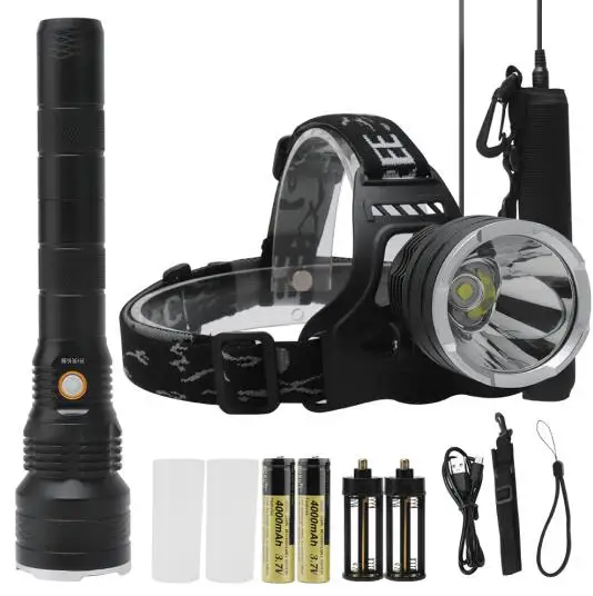 With battery BORUiT 30000LM мощный светодиодный светильник-вспышка, головной светильник, USB Перезаряжаемый фонарь, IPX4 XHP50.2 18650 лампа для кемпинга, фонарь - Испускаемый цвет: With battery