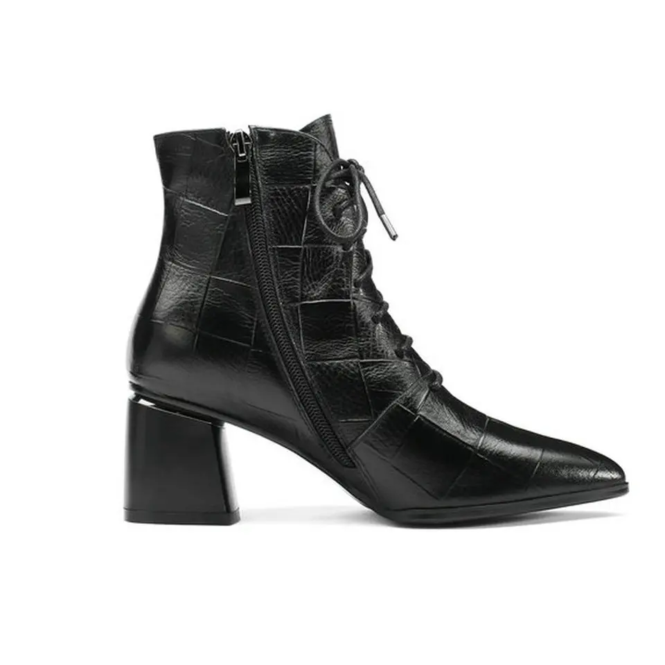 Invierno Botas Pu Mujer amarillo Cremallera Tamaño Moto 42 Tobillo Zapatos Señoras Encaje Cuero Negro Mujeres Tacón De Eshtonshero Alto 34 Negro Iwn0qERtnx