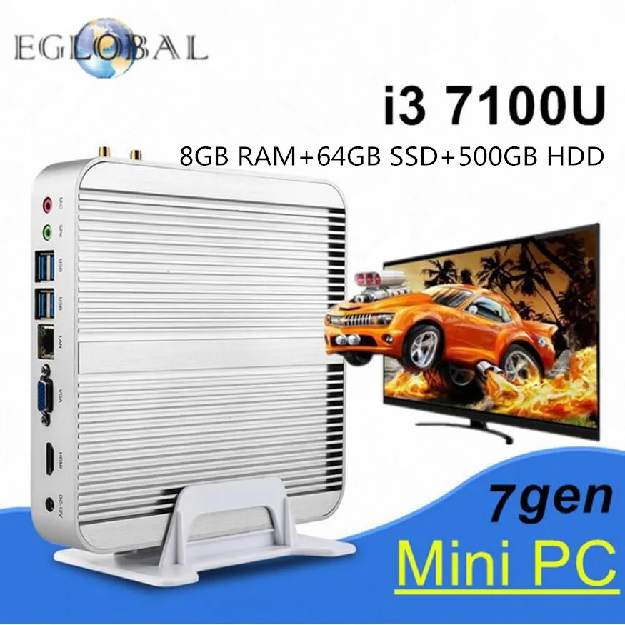 Pre-sale Limited SKU!Mini pc intel Core i3 7100U 8GB Ram+64GB SSD+500GB HDD Eglobal 7GEN Kaby Lake 4K HTPC Intel HD Graphics 620