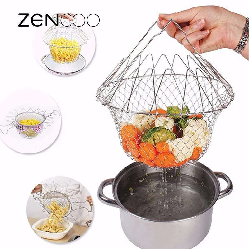 Foldable Fry Basket Steam Rinse Strain magic basket mesh basket