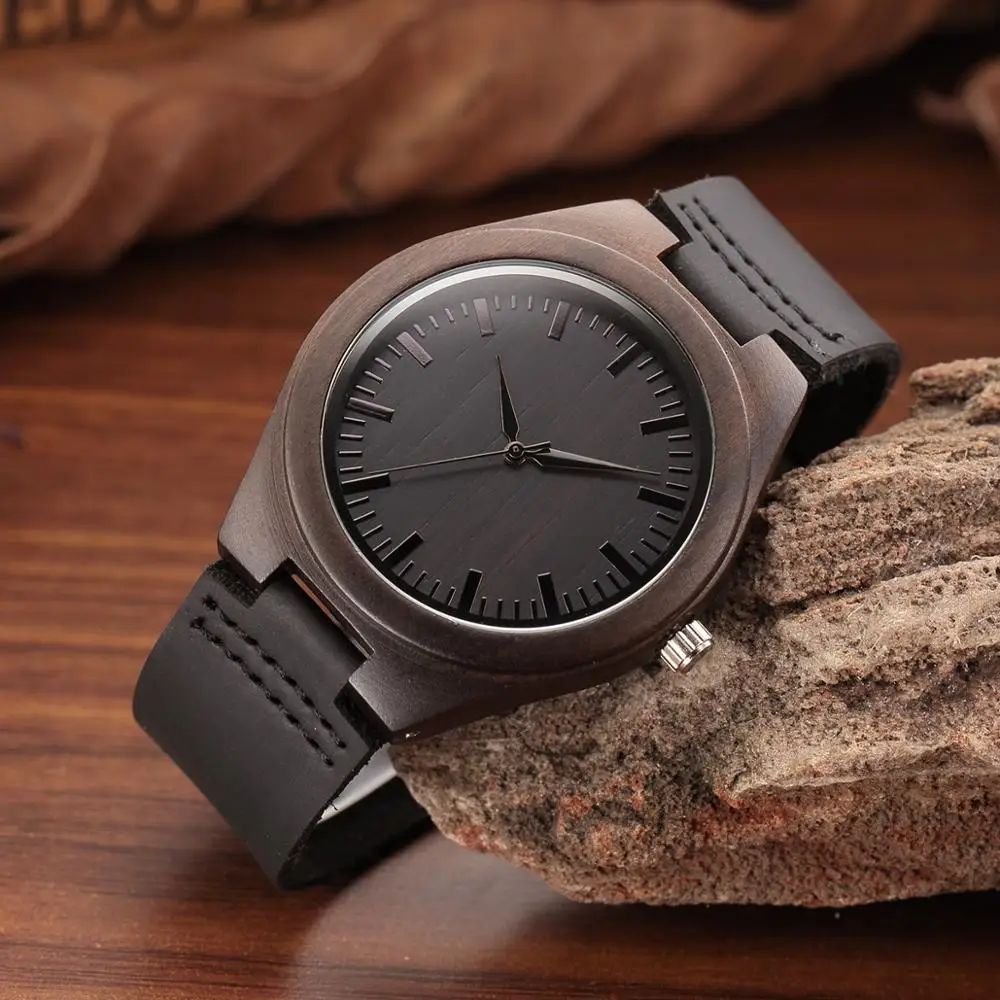 WEISIKAI Black Brown Wooden Mens Womens Watches Simple Leather Quartz Movement Watch Casual Dress Wood Dial Durable Wristwatches (16)
