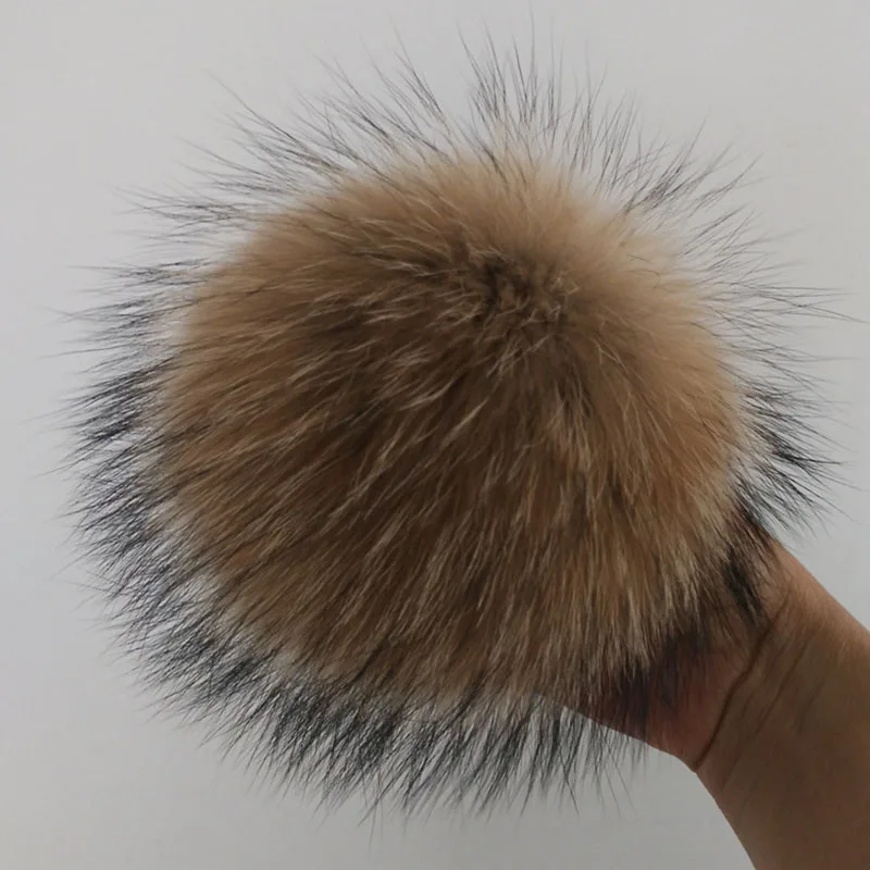 12-15 см натуральный Hairball Hat Pom ручная работа DIY действительно Лисий большой шарик для волос аксессуары для шапок помпон с пряжкой