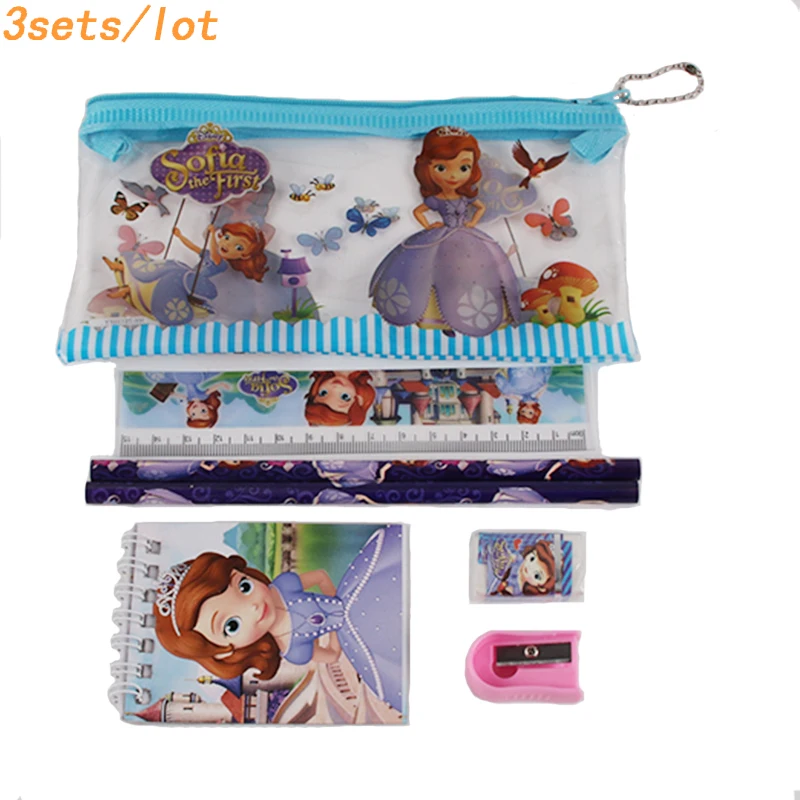 

3sets/lot kids pencil case sofia school supplies for children cartoon stationery pvc kawaii pencil case for girls estojo escolar
