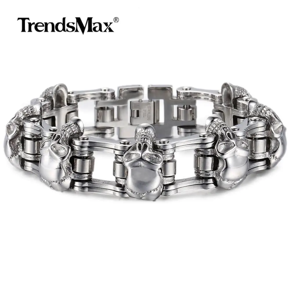 Браслет из нержавеющей стали Trendsmax 316L 3/7 браслет цепочка с черепом Байкерский