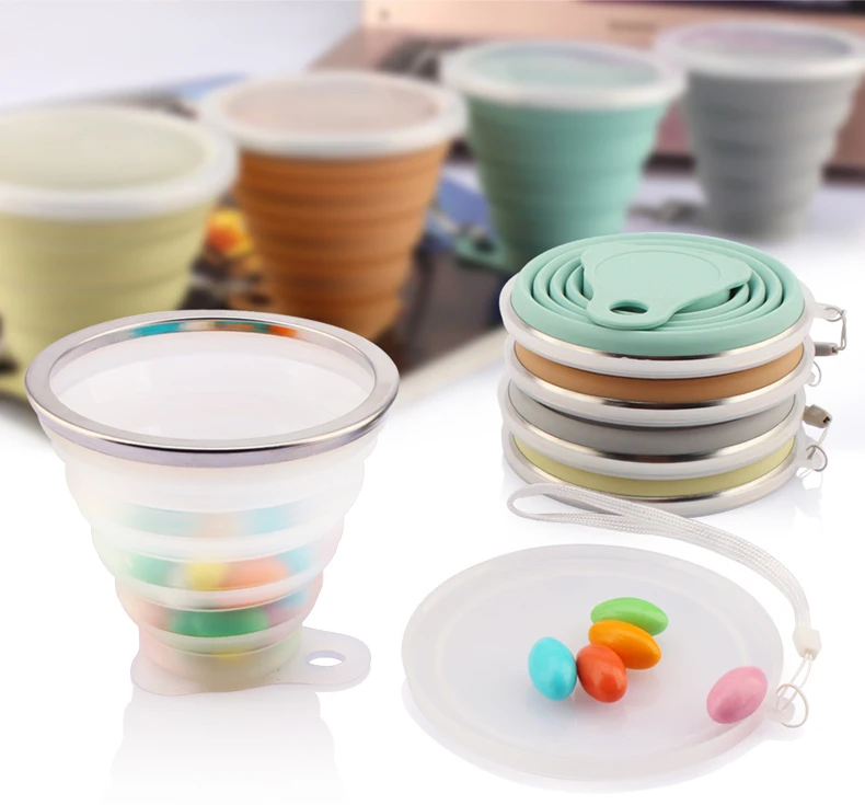 Folding Cup 270ml Outdoor Folding Coffee Cup Travel Mini Coffee Cups With LanyardLid Retractable Travel  Portable Gargle Cup (17)