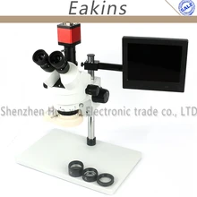 3,5-90X Тринокулярный зум стерео микроскоп+ большая подставка+ 0,5/2X Вспомогательный объектив+ 56 светодиодный светильник-кольцо+ HDMI VGA камера+ " ЖК-дисплей