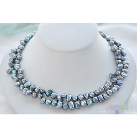 

P4169 2row 17" 10mm black BAROQUE KESHI REBORN PEARL NECKLACE ^^^@^Noble style Natural Fine jewe FREE SHIPPING