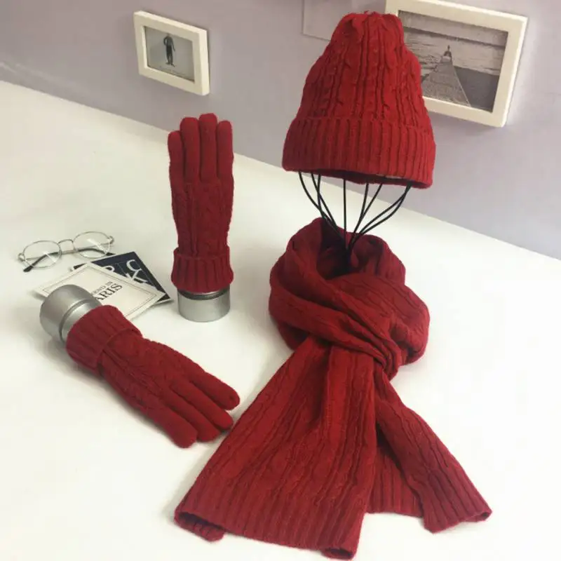 WZCX 2019 Новые горячие сверлильные однотонные перчатки осень-зима Повседневная Женская Косынка вязаная шапка
