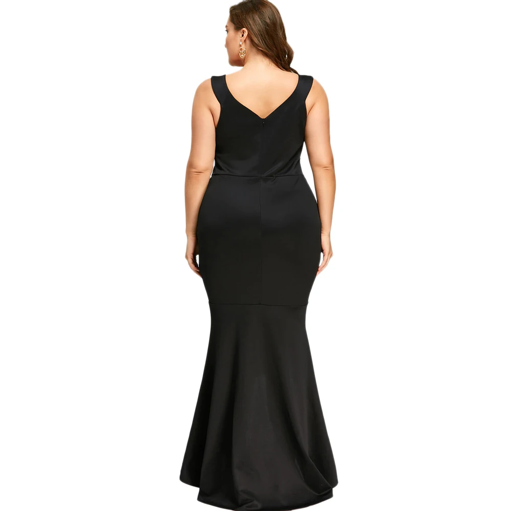Платье с вышивкой в виде роз, платье русалки размера плюс 5XL, макси, сексуальное, черное, на бретелях, с v-образным вырезом, длинное, элегантное, вечерние, женское платье, вечерняя одежда